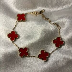Clover red flower bracelet